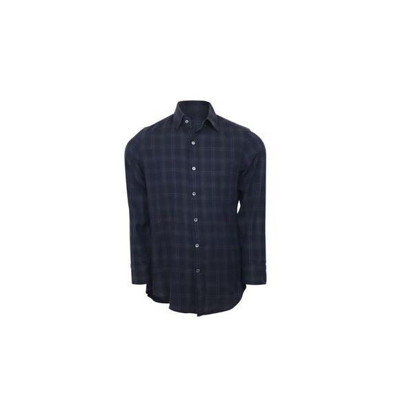 Tom Ford Long Sleeve Check Shirt in Navy Blue Cotton